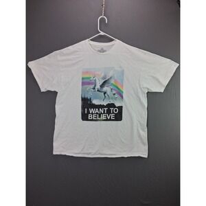 Unbranded T-Shirt I Want To Believe Unicorn Pegasus 2XL White Graphic Tee Cotton